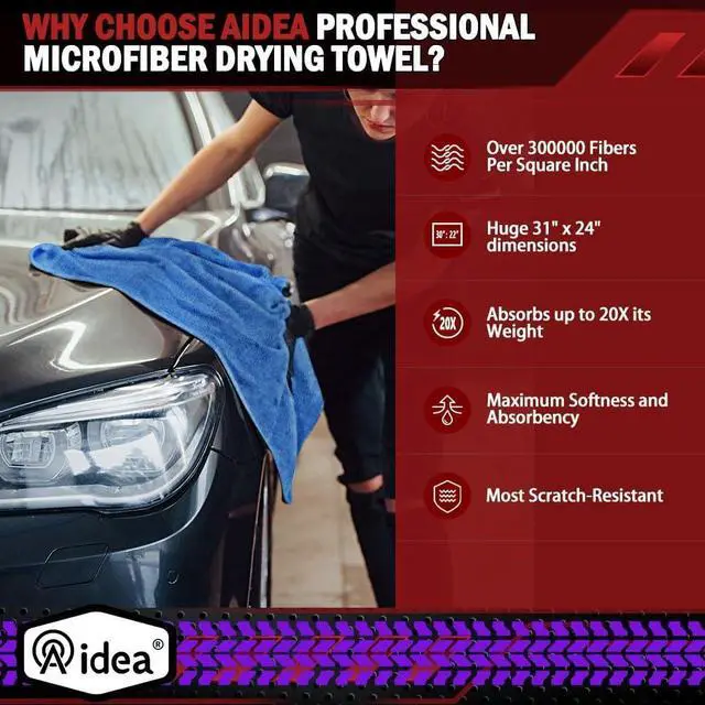 Alt view image 2 of 7 - AIDEA Microfiber Towels for Cars-2PK, Large Professional Car Drying Towel, Scratch-Free & Absorbent Drying Towel for Cars, SUVs, RVs, Trucks, and Boats, 24inx 31in, Blue