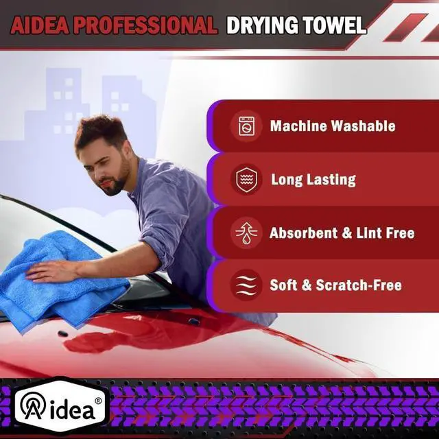 Alt view image 4 of 7 - AIDEA Microfiber Towels for Cars-2PK, Large Professional Car Drying Towel, Scratch-Free & Absorbent Drying Towel for Cars, SUVs, RVs, Trucks, and Boats, 24inx 31in, Blue