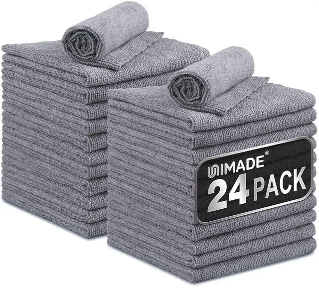 Main image of UNIMADE Microfiber Cleaning Cloth, 24 Pack Reusable Microfiber Towels for Cars Lint Free Cleaning Shop Towel Rags for Home Kitchen Automotive Bar Mechanic Restaurant Garage, 11"x 12", Grey