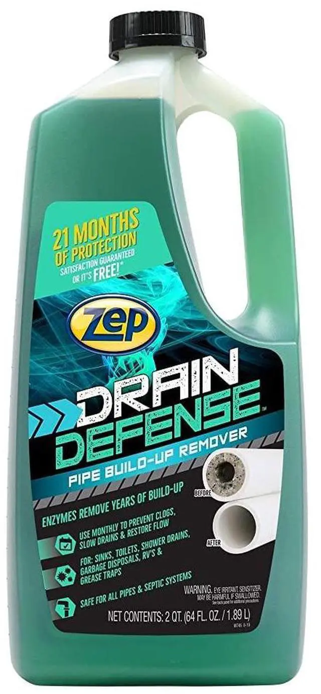 Main image of Drain Defense Pipe Build-Up Remover - 64 Ounces - ZLDC648 - Professional Strength Liquid Pipe Build Up Remover,GREEN