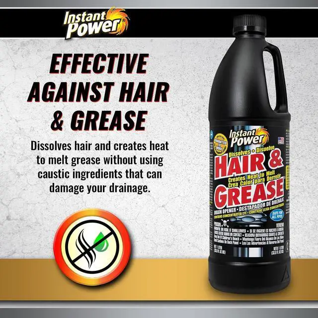 Alt view image 3 of 6 - Instant Power Hair and Grease Drain Cleaner - Shower Drain & Sink Cleaner, Liquid Clog Remover, Made in USA, Sink Deodorizer - 1 Liter (Pack of 2)