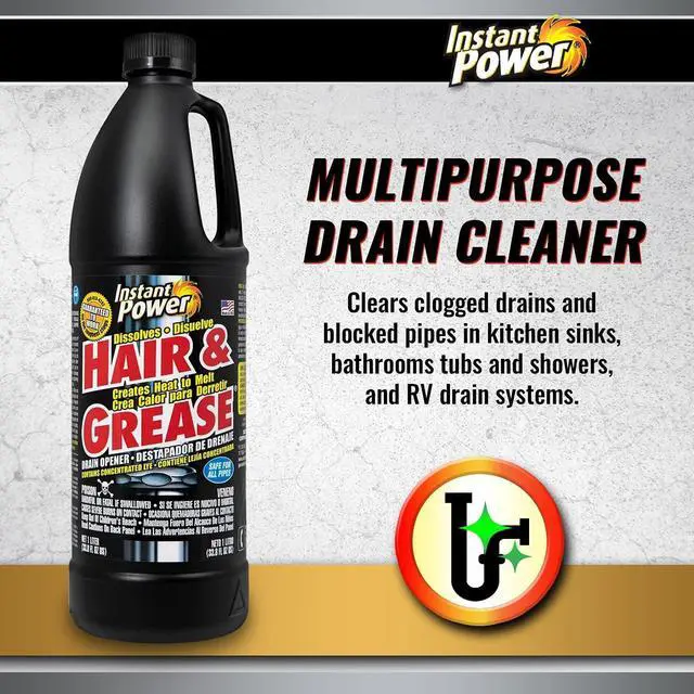 Alt view image 2 of 6 - Instant Power Hair and Grease Drain Cleaner - Shower Drain & Sink Cleaner, Liquid Clog Remover, Made in USA, Sink Deodorizer - 1 Liter (Pack of 2)