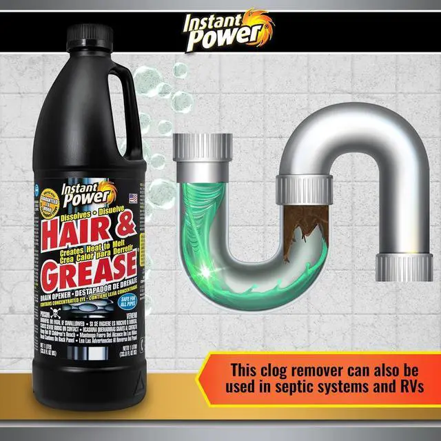 Alt view image 6 of 6 - Instant Power Hair and Grease Drain Cleaner - Shower Drain & Sink Cleaner, Liquid Clog Remover, Made in USA, Sink Deodorizer - 1 Liter (Pack of 2)