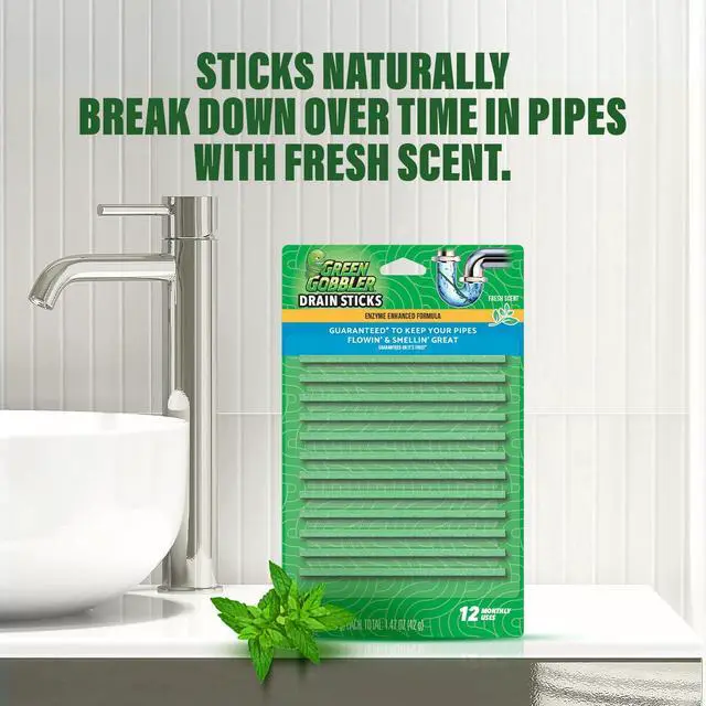 Alt view image 6 of 7 - Green Gobbler Drain Cleaner & Deodorizer FRESH SCENT Sticks for Toilet Tanks, Sinks, Bathtub Drains, Washing Machine Drains and Garbage Disposals - 24 Pieces