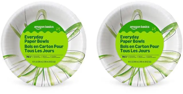 Main image of Everyday Disposable Paper Bowls, 10 oz, Microwave Safe, Soak Proof, White, 70 Count (Pack of 2), Packaging May Vary