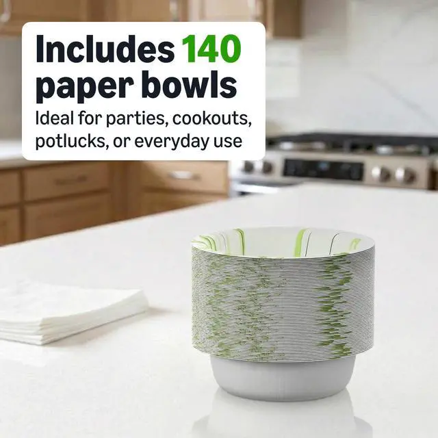 Alt view image 5 of 6 - Everyday Disposable Paper Bowls, 10 oz, Microwave Safe, Soak Proof, White, 70 Count (Pack of 2), Packaging May Vary