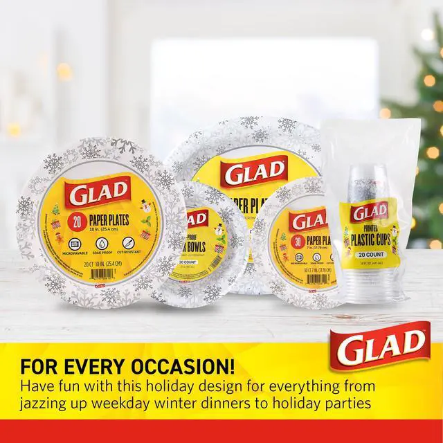 Alt view image 6 of 6 - Glad Disposable Paper Plates with Holiday Grey Snowflake Design - Soak Proof, Heavy Duty, Microwavable Plates for Dinner, Dessert, and Everyday Use - 10 Inch Round, 20 Count