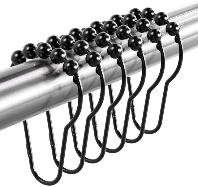 Main image of Titanker Shower Curtain Rings Hooks, Rust-Resistant Metal Shower Curtain Hooks for Bathroom Shower Rods Shower Hooks Shower Rings for Curtain - Set of 12, Matte Black