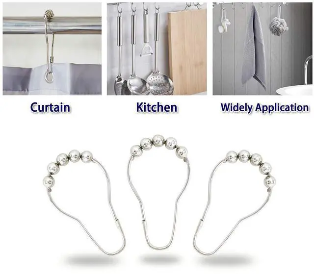 Alt view image 5 of 7 - Yapicoco Shower Curtain Hooks Rings for Bathroom, 12PCS Chrome Stainless Steel Rust Resistant Shower Rings for Curtains Kitchen Utensils Bathroom Decorations, etc.