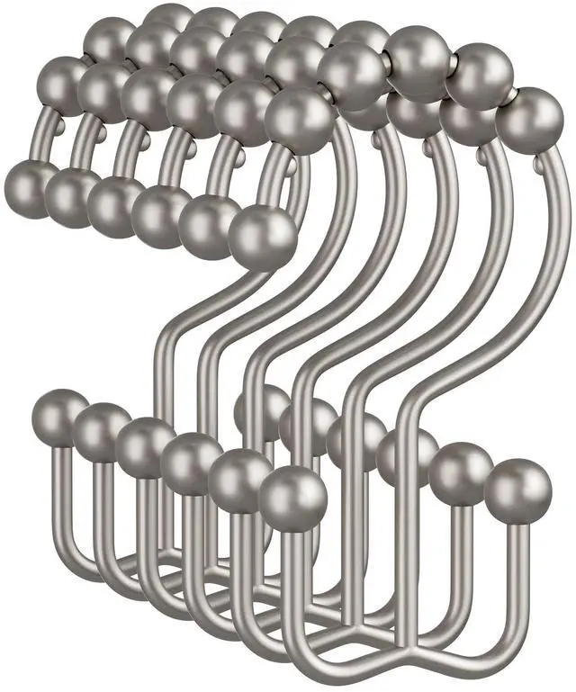 Main image of Amazer Shower Curtain Rings, Rust-Resistant Metal Double Shower Hooks for Curtain Rolling Shower Curtain Hooks Rings Shower Rings for Bathroom Shower Curtain Rod, Matte Nickel, Set of 12 Rings