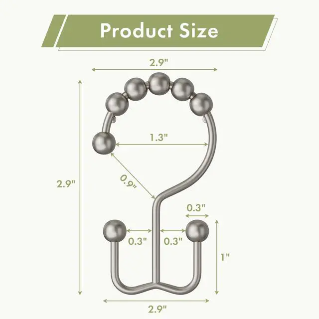 Alt view image 2 of 7 - Amazer Shower Curtain Rings, Rust-Resistant Metal Double Shower Hooks for Curtain Rolling Shower Curtain Hooks Rings Shower Rings for Bathroom Shower Curtain Rod, Matte Nickel, Set of 12 Rings