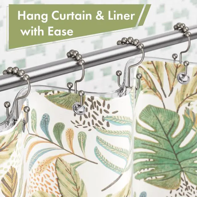 Alt view image 6 of 7 - Amazer Shower Curtain Rings, Rust-Resistant Metal Double Shower Hooks for Curtain Rolling Shower Curtain Hooks Rings Shower Rings for Bathroom Shower Curtain Rod, Matte Nickel, Set of 12 Rings