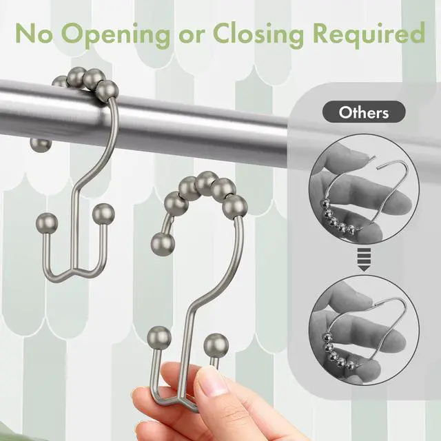 Alt view image 4 of 7 - Amazer Shower Curtain Rings, Rust-Resistant Metal Double Shower Hooks for Curtain Rolling Shower Curtain Hooks Rings Shower Rings for Bathroom Shower Curtain Rod, Matte Nickel, Set of 12 Rings