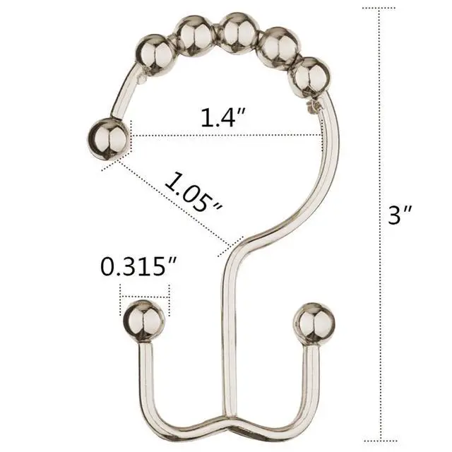 Alt view image 4 of 7 - DAWNER Shower Curtain Hooks, Rust Proof Metal Easy Glide Double Rings, Stainless Steel Hangers for Bathroom Curtains, Set of 12, Brushed Nickel