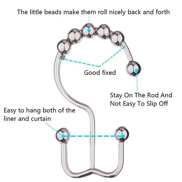 Alt view image 5 of 7 - DAWNER Shower Curtain Hooks, Rust Proof Metal Easy Glide Double Rings, Stainless Steel Hangers for Bathroom Curtains, Set of 12, Brushed Nickel