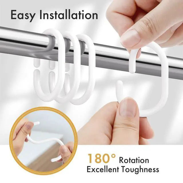 Alt view image 3 of 7 - Amazer White Shower Curtain Hooks Rings, 24 Pcs Plastic Shower Curtain Rings, Plastic Shower Curtain Hooks for Bathroom Shower Rod, White Shower Hooks Rings Loops for Shower Curtain