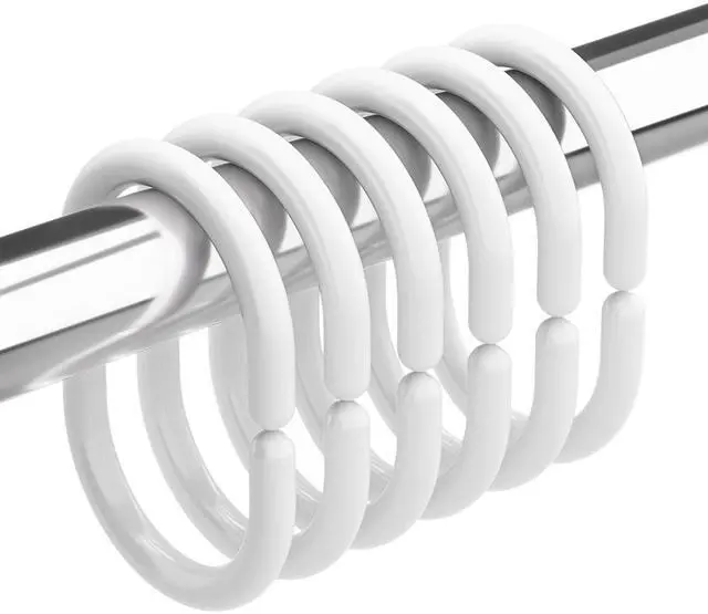 Main image of Amazer White Shower Curtain Hooks Rings, 24 Pcs Plastic Shower Curtain Rings, Plastic Shower Curtain Hooks for Bathroom Shower Rod, White Shower Hooks Rings Loops for Shower Curtain