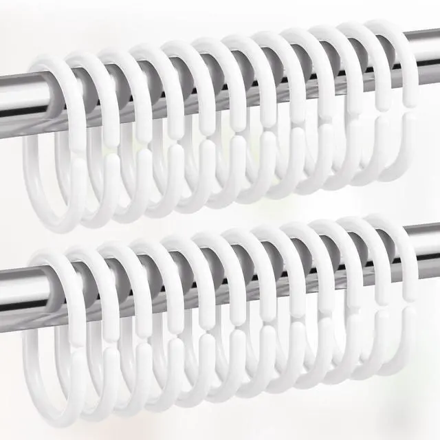 Alt view image 7 of 7 - Amazer White Shower Curtain Hooks Rings, 24 Pcs Plastic Shower Curtain Rings, Plastic Shower Curtain Hooks for Bathroom Shower Rod, White Shower Hooks Rings Loops for Shower Curtain