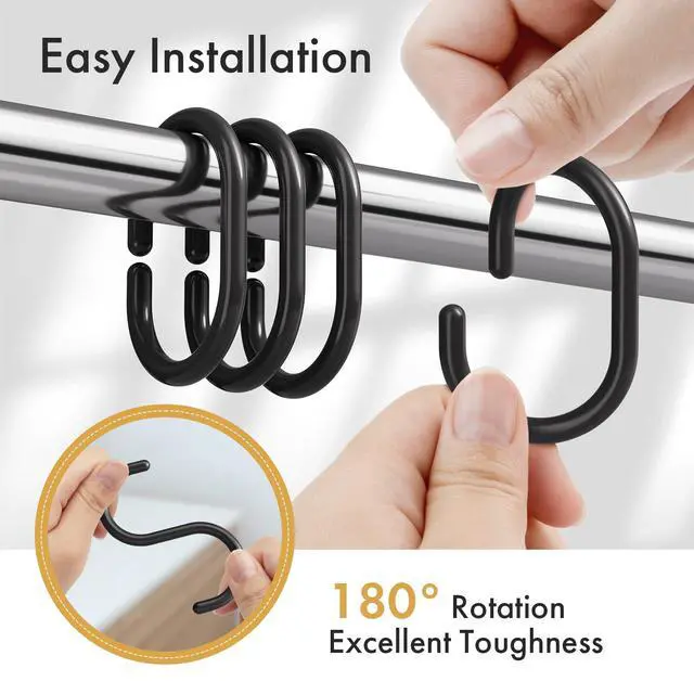 Alt view image 3 of 7 - Amazer Black Shower Curtain Hooks Rings, 24 Pcs Plastic Shower Curtain Rings, Plastic Shower Curtain Hooks for Bathroom Shower Rod, Black Shower Hooks Rings Loops for Shower Curtain