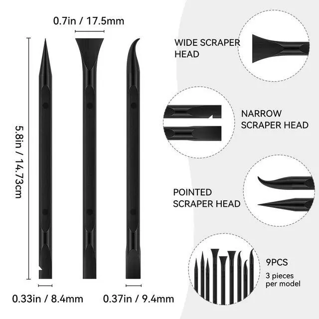 Alt view image 2 of 7 - 9 Pieces Plastic Scraper Tool for Tight Spaces, Non-Scratch Kitchen Scraper Cleaning Pen, Perfect for Remove Stickers, Labels, Oil Stains, Food, Dirt (Black)