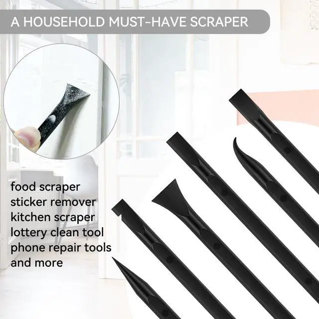 Alt view image 5 of 7 - 9 Pieces Plastic Scraper Tool for Tight Spaces, Non-Scratch Kitchen Scraper Cleaning Pen, Perfect for Remove Stickers, Labels, Oil Stains, Food, Dirt (Black)