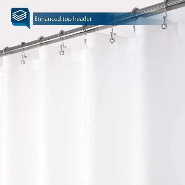 Alt view image 6 of 7 - Barossa Design Waterproof Fabric Shower Curtain or Liner Microfiber - Soft Cloth & Hotel Quality, Machine Washable White Shower Curtain Liner for Bath Tub, 72x72 Inches