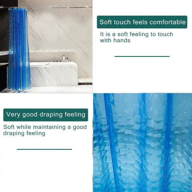 Alt view image 5 of 7 - LQFMEHOT EVA Blue Shower Curtain Liner, 3D Water Cube 5G Shower Liner with 12 Rustproof Metal Grommets and Weighted Magnets, Waterproof Duty for Bathroom 72 x 72