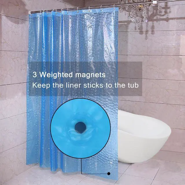 Alt view image 3 of 7 - LQFMEHOT EVA Blue Shower Curtain Liner, 3D Water Cube 5G Shower Liner with 12 Rustproof Metal Grommets and Weighted Magnets, Waterproof Duty for Bathroom 72 x 72
