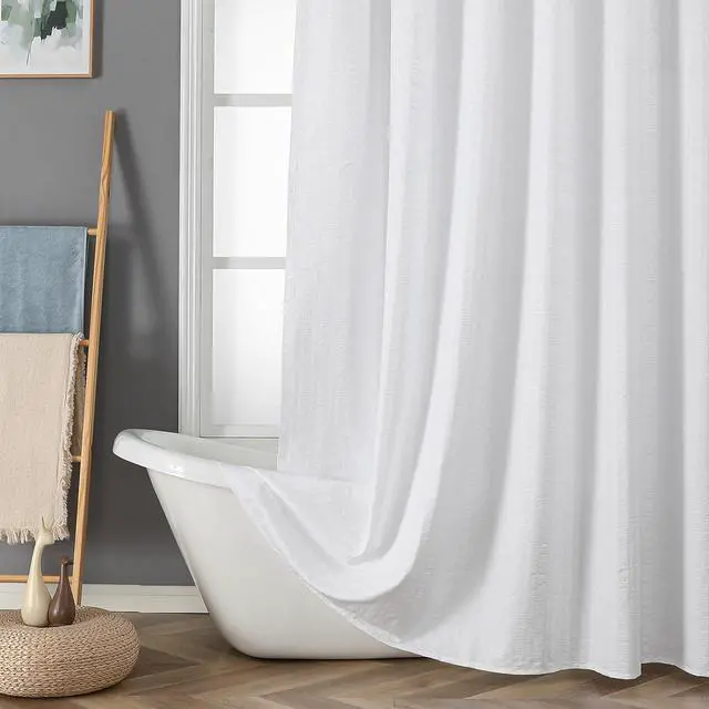Alt view image 2 of 7 - Aiyufeng Moga Stall Fabric Shower Curtain Waterproof, Soft & Lightweight Small Shower Curtain with Texture for Narrow Stall Size, Machine Washable, 36" Wx72 L, White