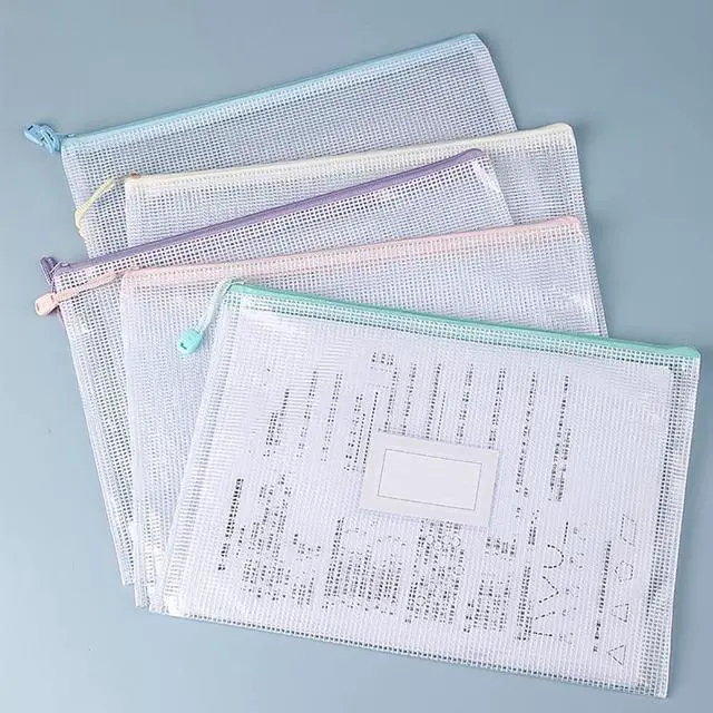 Alt view image 3 of 6 - 5 pcs Mesh Document Pouch, 12.83"x 9.25" Zipper Pouch, Storage Bags Pouch for Organization Toy Puzzles Board Game Travel, Letter A4 Size File Jackets & File Pockets