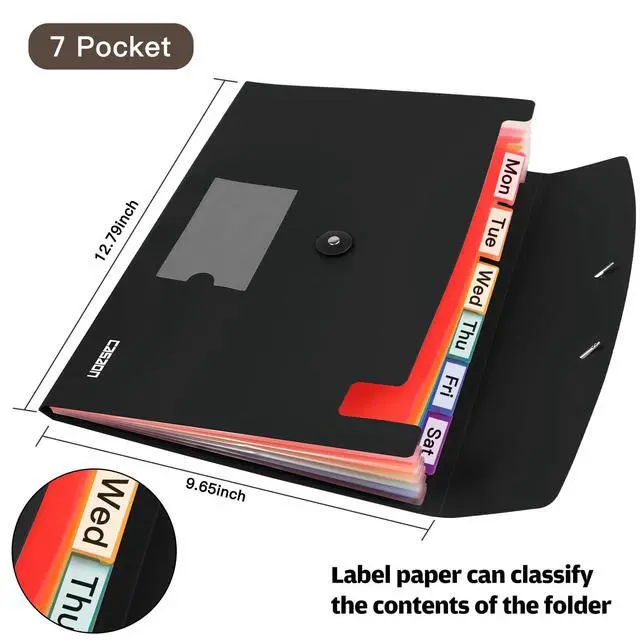 Alt view image 2 of 5 - 7 Pocket Accordian File Folders, Expanding File Folder A4 Letter Size Paper Portable Document Organizer-Black