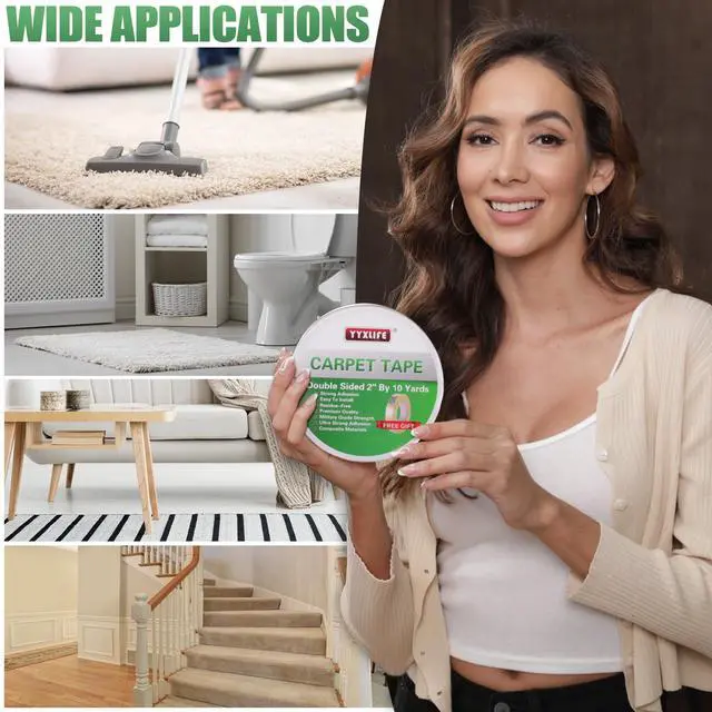 Alt view image 2 of 4 - YYXLIFE Double Sided Removable Rug Tape - Carpet Adhesive for Hardwood Floors,Non Slip Anti Curling Floor Tape for Area Rugs,Mats,Carpets - No Residue Strong Hold for Tile, 2Inch x 10Yards,White