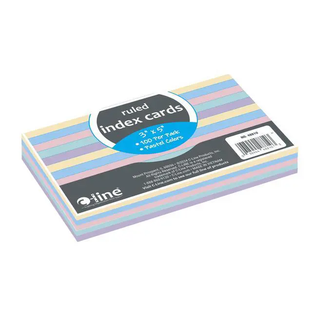Alt view image 3 of 5 - C-Line 3 x 5 Index Cards, Assorted Colors, Ruled, 100/PK (48810)