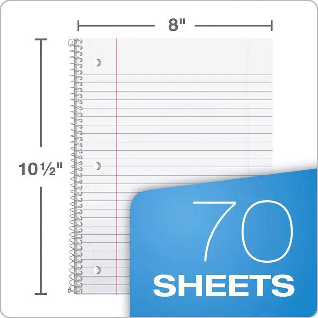 Alt view image 2 of 7 - Oxford 1-Subject Notebooks, School Journal, 8 x 10-1/2 Inch, Wide Rule Paper, 70 Sheets, 3-Hole Punch, 3 Pack, Red, Blue, Green, Color Assortment May Vary (65029)