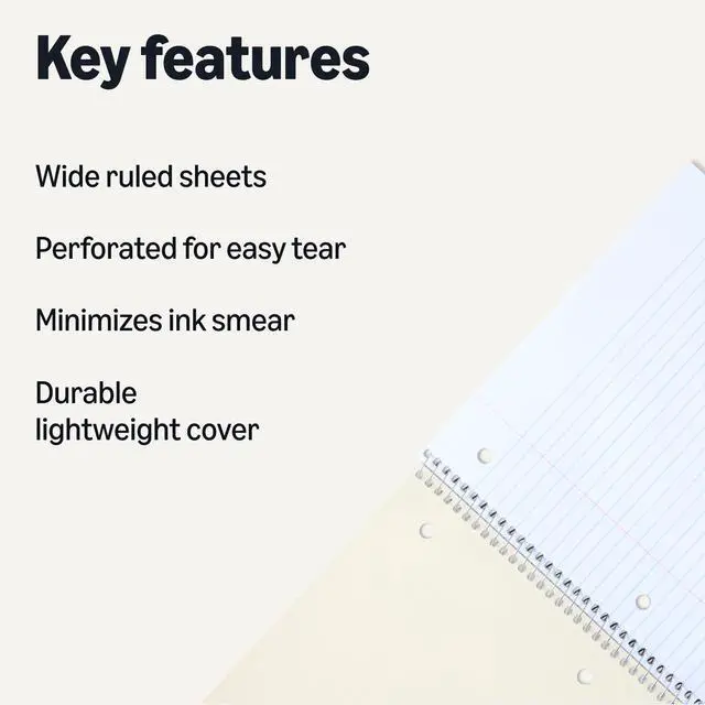 Alt view image 2 of 5 - Wide-Ruled Spiral Notebooks, 8" x 10-1/2", 70 Sheets, Black, 2-Pack