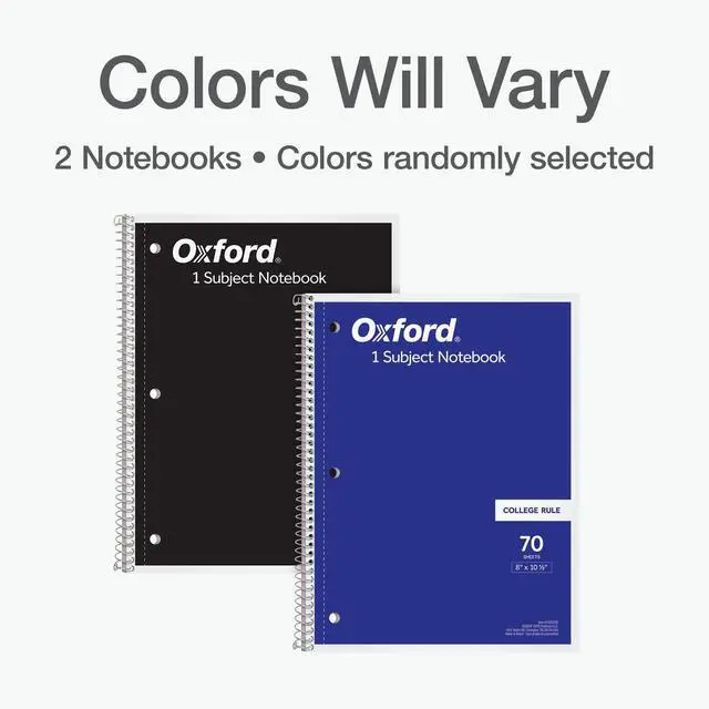Alt view image 6 of 6 - Oxford Spiral Notebooks, 2 Pack, 1 Subject, College Ruled Notebooks for School, 8 x 10.5 Inches, 70 Sheets, Assorted Colors, Back to School Supplies (1002522)