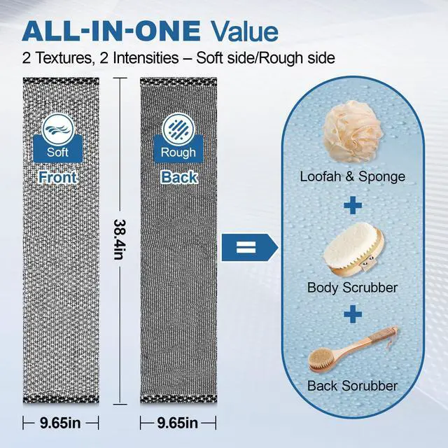 Alt view image 2 of 7 - 5 Pack Back Scrubber for Shower Exfoliating Shower Towel, Japanese & Korean Scrub Washcloth, Body Exfoliator, Loofah/Luffa Sponge Bath Cloth, Exfoliating Scrub Towel, Back Washer for Women & Men