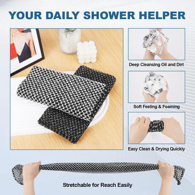 Alt view image 4 of 7 - 5 Pack Back Scrubber for Shower Exfoliating Shower Towel, Japanese & Korean Scrub Washcloth, Body Exfoliator, Loofah/Luffa Sponge Bath Cloth, Exfoliating Scrub Towel, Back Washer for Women & Men