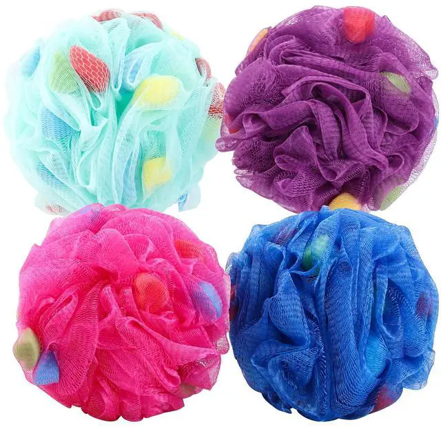Main image of BTYMS Premium Mesh Poufs (65g/pcs) Bath Sponges Shower Loofahs Exfoliating Shower Puff - Great for Body Wash Pack of 4