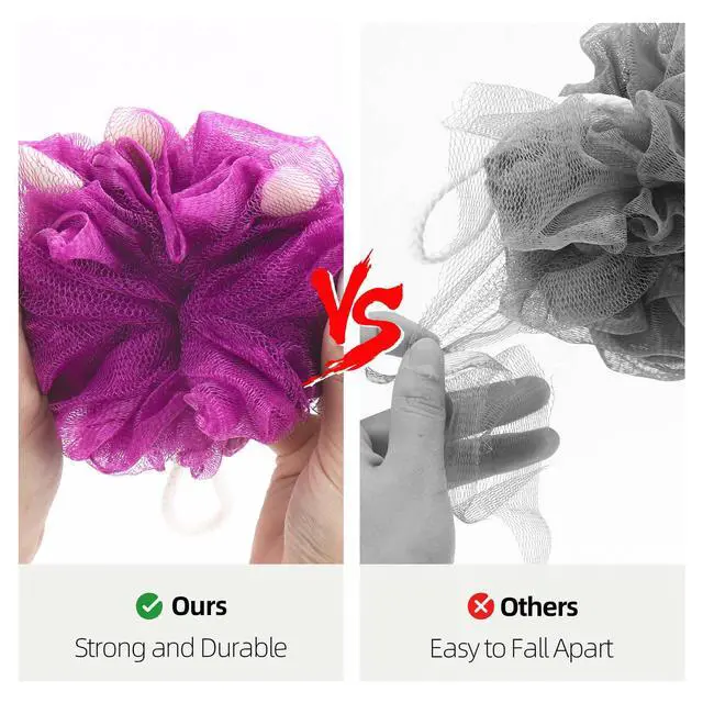 Alt view image 4 of 7 - BTYMS Premium Mesh Poufs (65g/pcs) Bath Sponges Shower Loofahs Exfoliating Shower Puff - Great for Body Wash Pack of 4