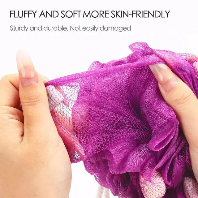 Alt view image 2 of 7 - BTYMS Premium Mesh Poufs (65g/pcs) Bath Sponges Shower Loofahs Exfoliating Shower Puff - Great for Body Wash Pack of 4