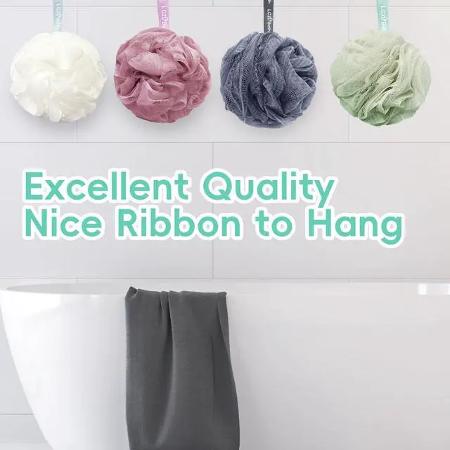 Alt view image 5 of 6 - Shower Loofah 4PCS Soft Bath Body Sponge 60g Loofa Set Thick Wash Puffs for Women and Men (Pink-White-Blue-Green)