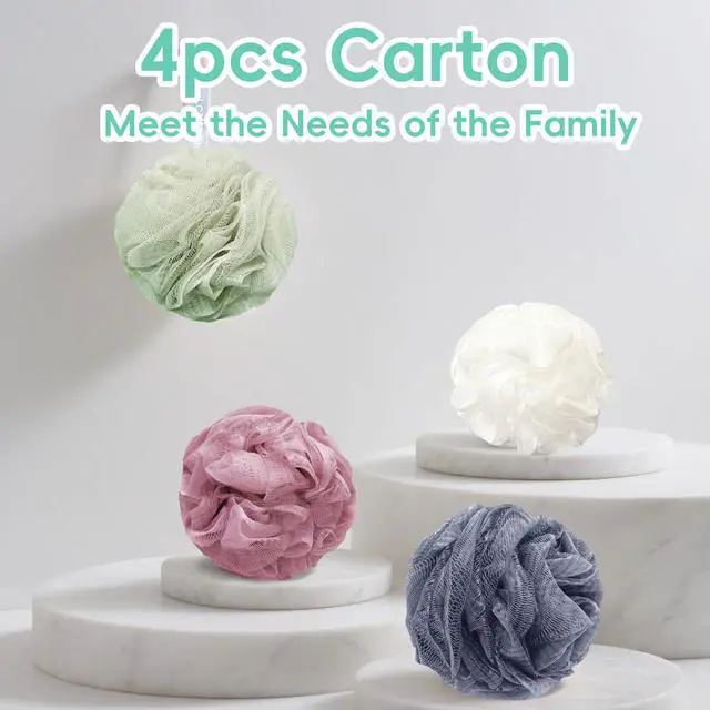 Alt view image 6 of 6 - Shower Loofah 4PCS Soft Bath Body Sponge 60g Loofa Set Thick Wash Puffs for Women and Men (Pink-White-Blue-Green)