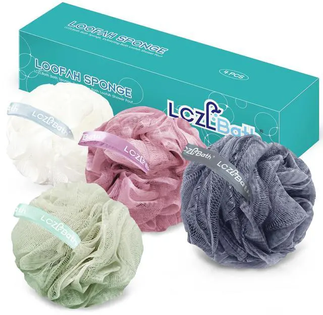 Main image of Shower Loofah 4PCS Soft Bath Body Sponge 60g Loofa Set Thick Wash Puffs for Women and Men (Pink-White-Blue-Green)