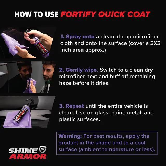 Alt view image 4 of 7 - SHINE ARMOR Fortify Quick Coat - 8oz Ceramic Waterless Detailer Spray | 3-in-1 Wash, Wax & Nano-Ceramic Coating | Mirror Shine, Zero Streaks, No Dust Residue | 6-12 Month Protection | Made in USA