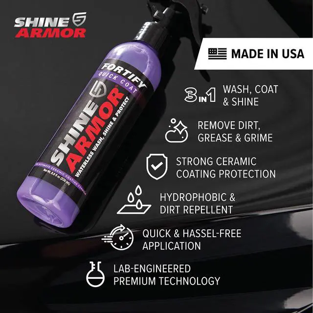 Alt view image 5 of 7 - SHINE ARMOR Fortify Quick Coat - 8oz Ceramic Waterless Detailer Spray | 3-in-1 Wash, Wax & Nano-Ceramic Coating | Mirror Shine, Zero Streaks, No Dust Residue | 6-12 Month Protection | Made in USA