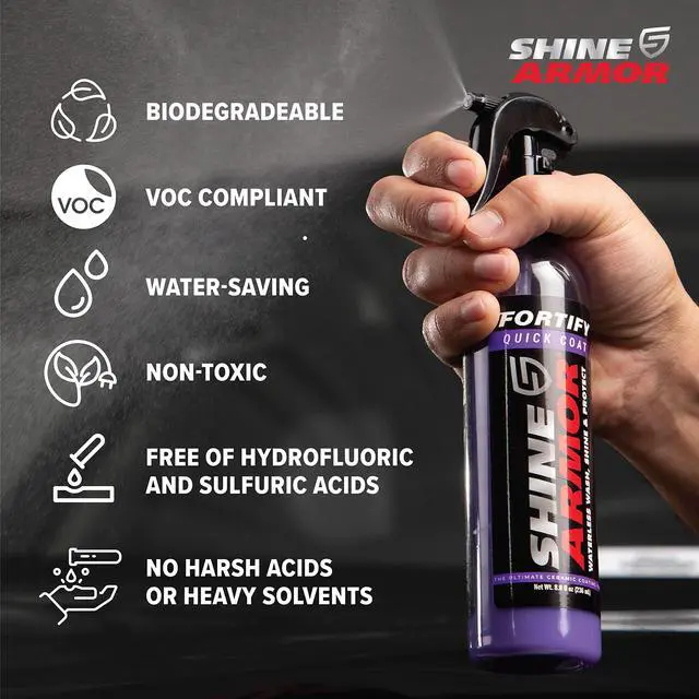 Alt view image 3 of 7 - SHINE ARMOR Fortify Quick Coat - 8oz Ceramic Waterless Detailer Spray | 3-in-1 Wash, Wax & Nano-Ceramic Coating | Mirror Shine, Zero Streaks, No Dust Residue | 6-12 Month Protection | Made in USA