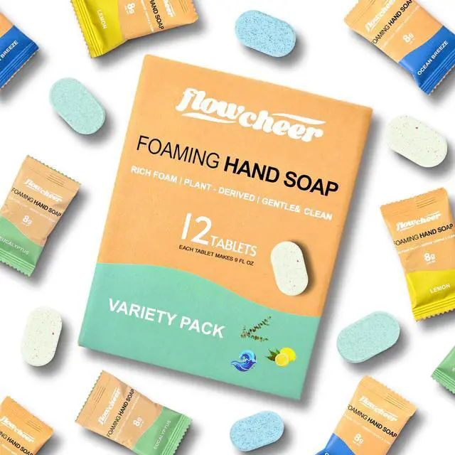 Main image of flowcheer Foaming Hand Soap Refill Tablets, 12 Pack (Makes 12 x 9 fl oz), Variety Fragrance Soap Tablets, Fresh & Clean Handwash, No Plastic Bottle