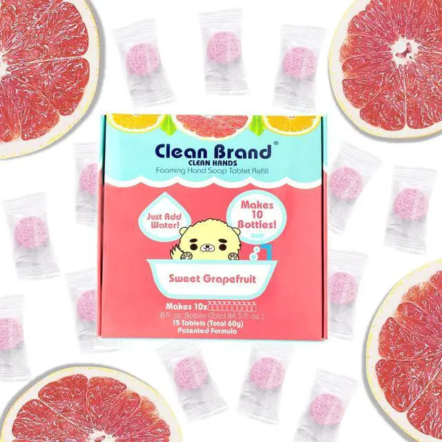 Main image of Clean Brand Foaming Hand Soap Tablet Refill Box - 15 pack | 84.5 fl oz - Sweet Grapefruit scent - You won't believe it's not liquid (makes up to 10 bottles) - For Foaming Bottles Only