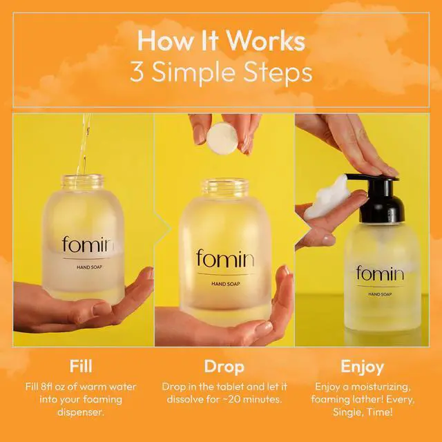 Alt view image 3 of 6 - FOMIN Foaming Hand Soap Tablets (6 Count) - Makes 48 fl oz (6 x 8 fl oz) - Basil Mandarin - Foaming Hand Soap Refills, Sustainable Soap Tablets for Hands